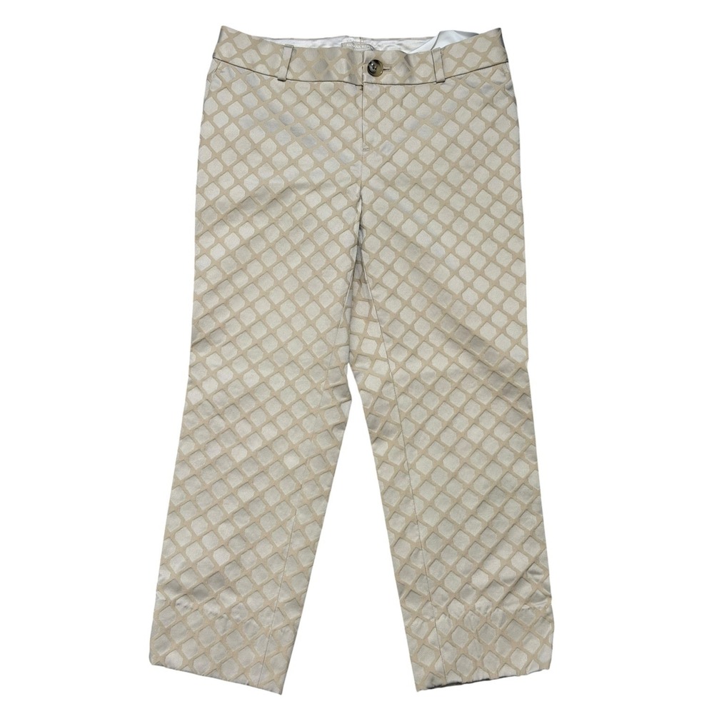 Banana Republic Preppy Taupe Jacquard Ankle Work Pants Geometric Women's Size 4P